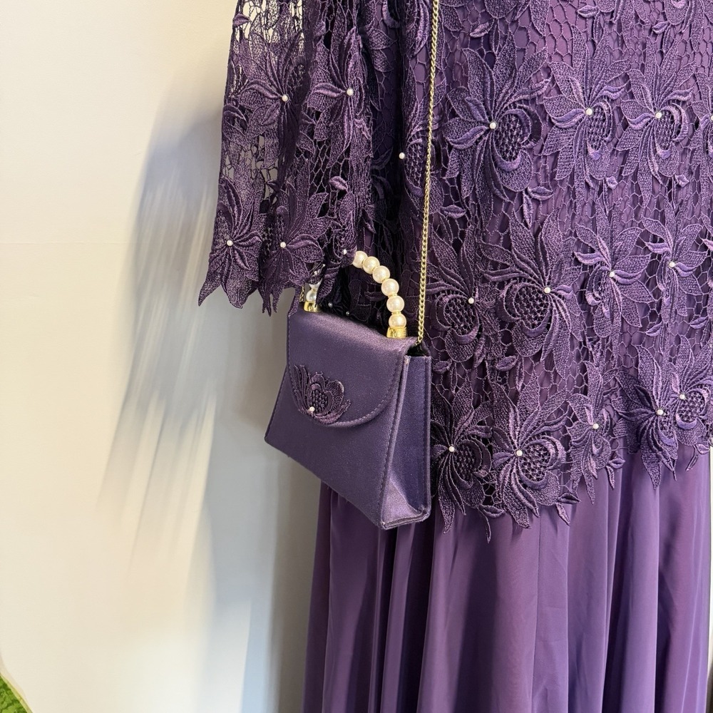 Caterina Collection Purple Lace Chiffon Dress Women's Long Plus size 24w Formal - Picture 6 of 16